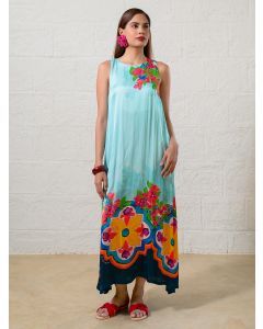 Blue Printed Modal Dress