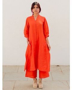 Orange Linen Kurta with Palazzo - Set of 2