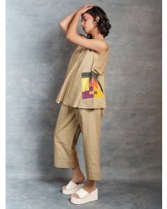 Brown Patch Work Organic Cotton Co-ord Set- Set of 2