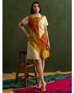 Multicolor Color Block Cotton Linen Dress
