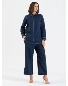 Navy Blue Linen Co-ord Set - Set of 2