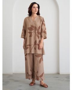 Brown Printed Modal Co-ord Set - Set of 2