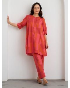 Orange Pink Checkered Cotton Co-ord Set - Set of 2