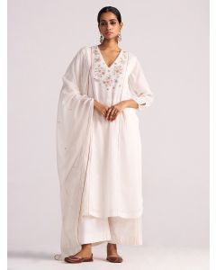 Ivory Thread Embroidered Chanderi Mul Suit - Set of 3