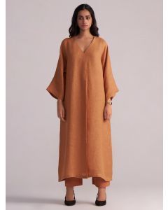 Rust Linen Kurta with Pants- Set of 2