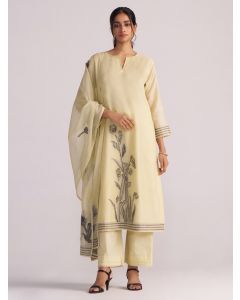 Light Yellow Woven Chanderi Suit - Set of 3