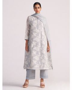 Grey Woven Viscose Jacquard Suit - Set of 3