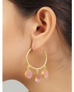 Gold Toned Pink Handcrafted Brass Earrings