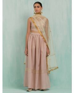 Pink Gota Work Cotton Slub Lehenga Set- Set of 3