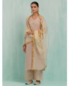 Pink Gota Work Cotton Slub Suit- Set of 3