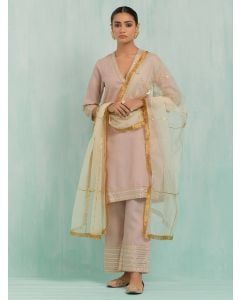 Pink Gota Work Cotton Slub Suit- Set of 3