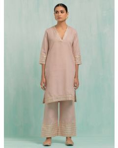 Pink Gota Work Cotton Slub Kurta with Pants- Set of 2