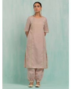 Pink Gota Work Cotton Slub Kurta with Salwar- Set of 2