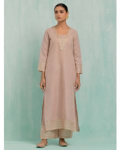 Pink Gota Work Cotton Slub Kurta with Pants- Set of 2