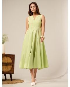 Mint Green Lace Work Cotton Dress