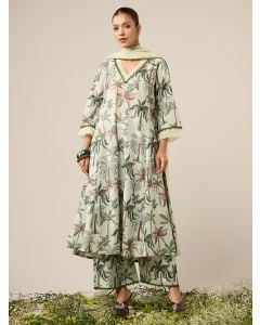 Pista Green Printed Cotton Suit- Set of 3