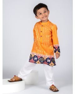 Yellow Patola Printed Cotton Kurta with Pants- Set of 2