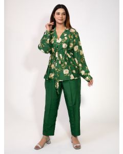 Green Printed Cotton Silk Co-ord Set - Set of 2