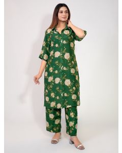 Green Printed Cotton Silk Tunic with Pants - Set of 2