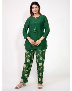 Green Cotton Silk Co-ord Set - Set of 2