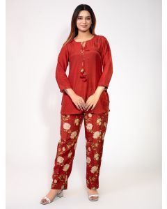 Maroon Cotton Silk Co-ord Set - Set of 2