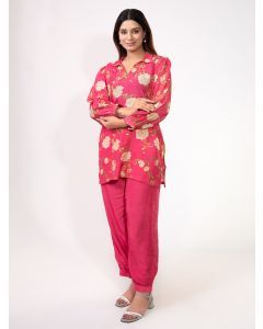 Pink Printed Cotton Silk Co-ord Set - Set of 2