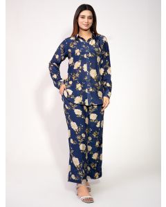 Blue Printed Cotton Silk Co-ord Set - Set of 2