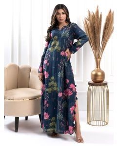 Blue Printed Cotton Silk Dress