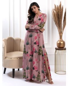 Mauve Printed Chiffon Dress