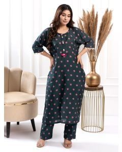 Green Printed Cotton Silk Kurta with Pants - Set of 2