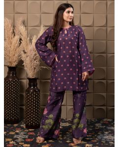 Purple Printed Cotton Silk Co-ord Set - Set of 2