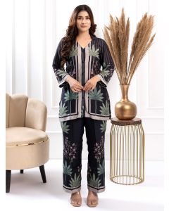 Black Printed Cotton Silk Co-ord Set - Set of 2