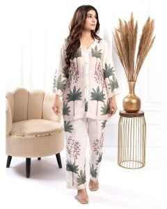 Ivory Printed Cotton Silk Co-ord Set - Set of 2