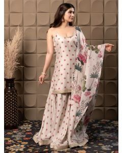 Ivory Printed Cotton Silk Gharara Suit - Set of 3