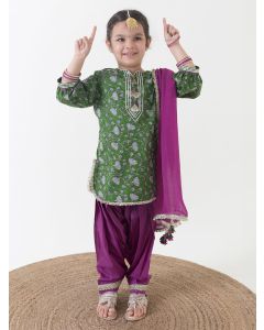 Green Printed Cotton Suit - Set of 3