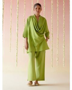 Green Handloom Cotton Tencel Co-ord Set- Set of 2