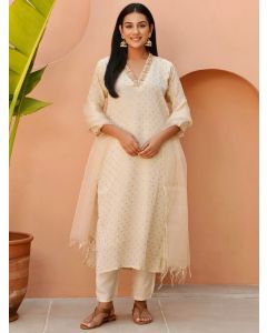 White Embroidered Tissue Suit- Set of 3