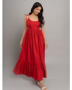 Red Cotton Poplin Dress