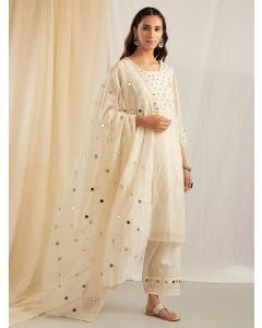 Off White Mirror Work Chanderi Dupatta