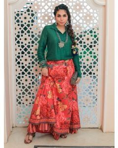 Green Banarasi Silk Shirt with Skirt - Set of 2