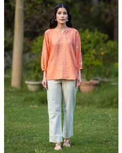 Peach Embroidered Chanderi Top