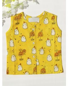 Yellow Hand Block Printed Cotton Mulmul Unisex Jhabla