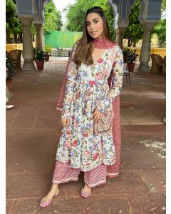 Ivory Maroon Printed Organza Dupatta