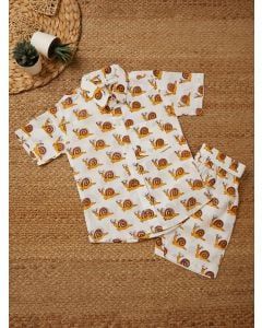 White Yellow Hand Block Printed Cotton Unisex Co-ord Set - Set of 2