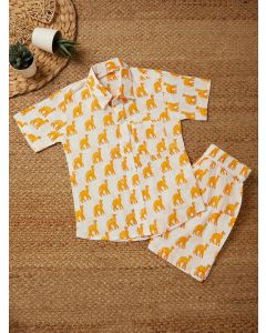 White Yellow Hand Block Printed Cotton Unisex Co-ord Set - Set of 2