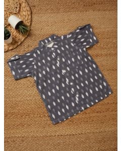 Grey Ikat Hand Block Printed Cotton Shirt