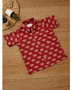 Red Hand Block Printed Cotton Shirt