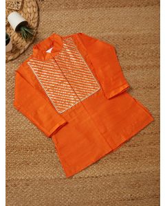 Orange Gota Work Cotton Silk Kurta