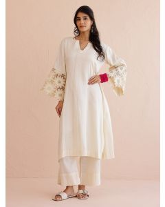 Ivory Cotton Kurta with Pants - Set of 2