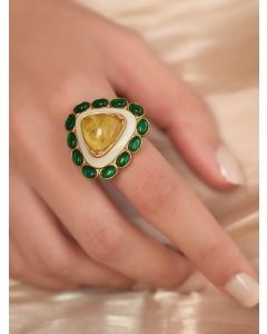 Gold Toned Green Handcrafted Brass Ring